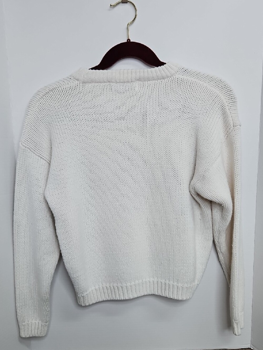Y2K Pamela Farrell White Knit Cropped Sweater Black Argyle Buttons Details Sz L - Picture 6 of 6